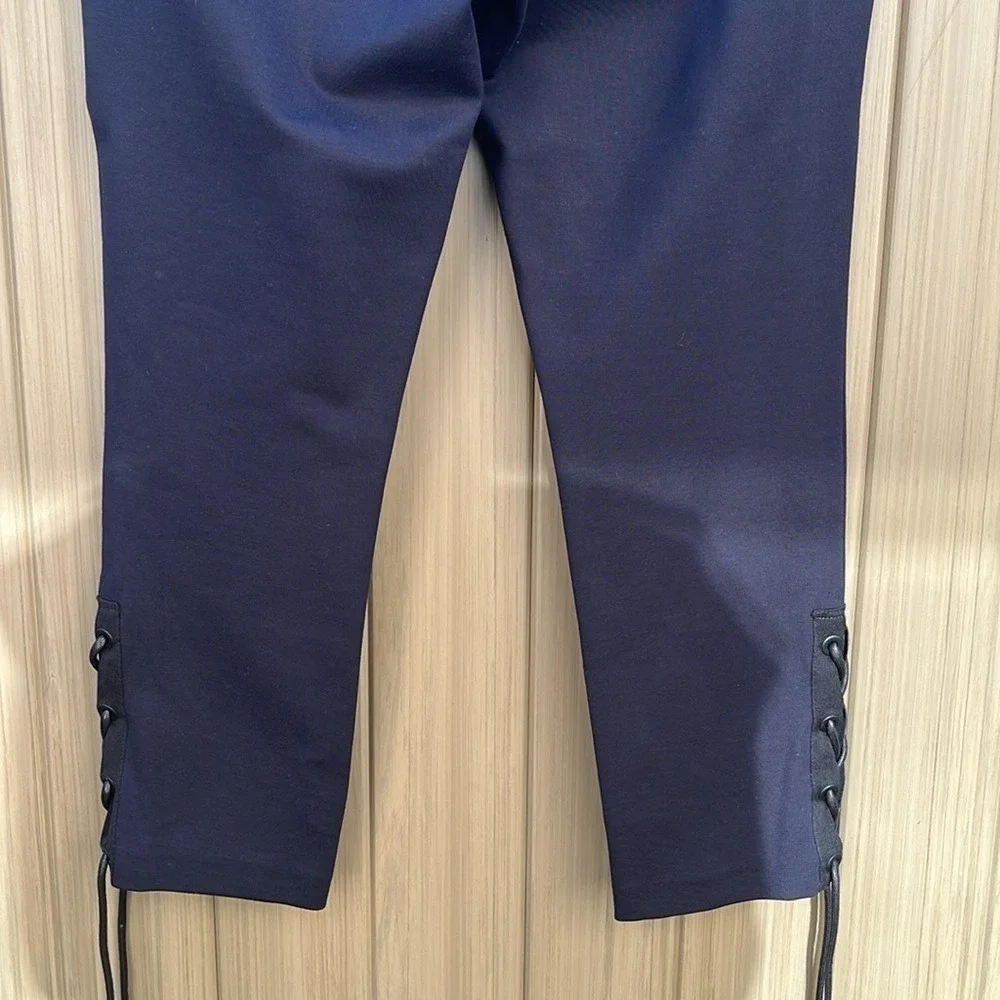 Rag & Bone Simone Lace Up Ankle Crop Stretch Pants‎ Size 10 Navy Blue St…